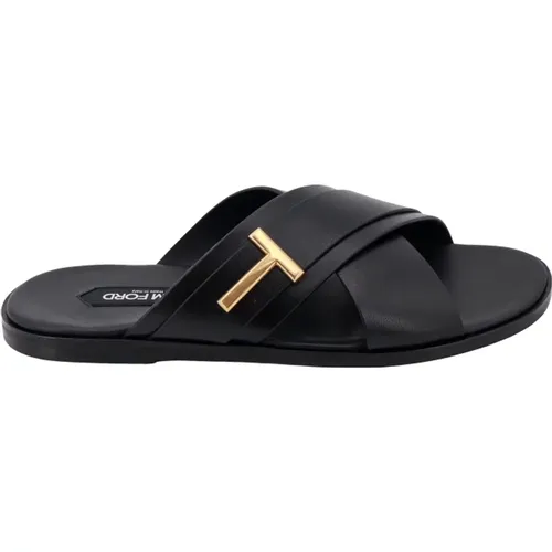 Leather Sandals with Metal Monogram , male, Sizes: 6 UK - Tom Ford - Modalova
