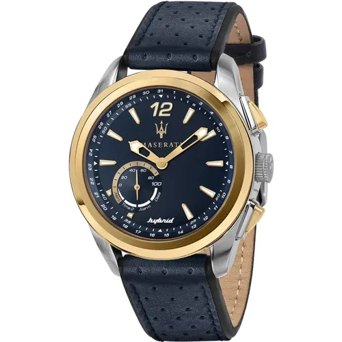 Hybrid Smart Watch Traguardo Blue Leather , male, Sizes: ONE SIZE - Maserati - Modalova