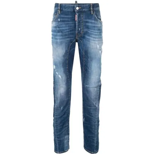 Blaue Slim Fit Ripped Jeans , Herren, Größe: W32 - Dsquared2 - Modalova