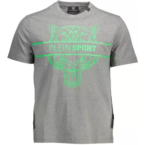 Graues Baumwoll-T-Shirt mit Kontrastdetails , Herren, Größe: XL - Plein Sport - Modalova
