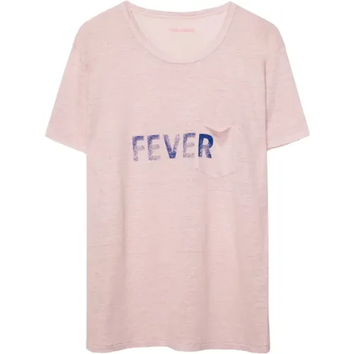 Linen T-Shirt with 'Fever' Logo , female, Sizes: L - Zadig & Voltaire - Modalova