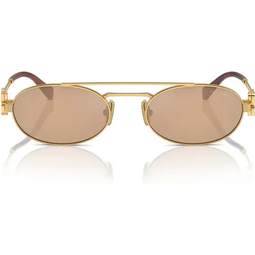 Elegante Ovale Sonnenbrille mit Goldenen Metallakzenten , Damen, Größe: 53 MM - Miu Miu - Modalova