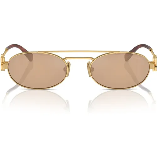 Elegante Ovale Sonnenbrille mit Goldenen Metallakzenten - Miu Miu - Modalova