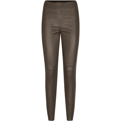 Stretch-Lederleggings - Mmlucia Skind 156940 Schiefer Schwarz , Damen, Größe: XL - MOS MOSH - Modalova