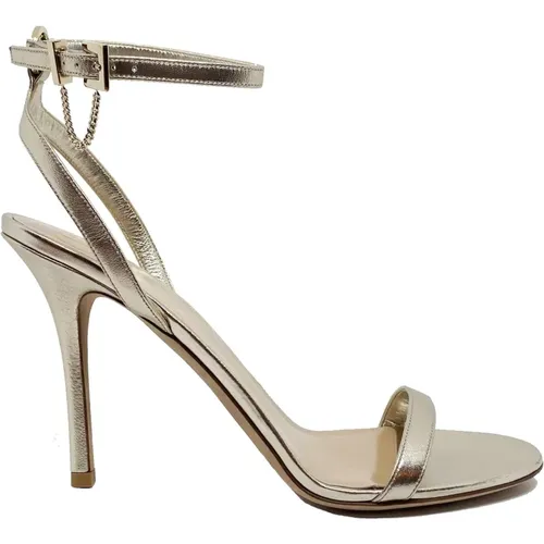 Leather Heel Sandals with Gold Chain , female, Sizes: 7 1/2 UK - Valentino Garavani - Modalova