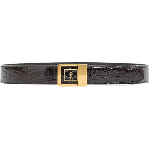 Crocodile Leather Belt with Gold Buckle , female, Sizes: 75 CM - Saint Laurent - Modalova