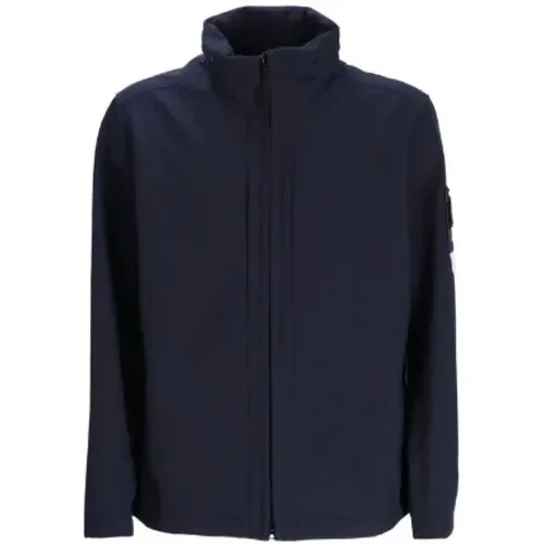 Navy Cotton Blend Jacket with Compass Patch , male, Sizes: L - Stone Island - Modalova