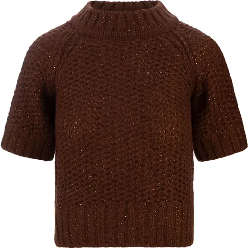 Brauner Crop-Sweater mit Kristallapplikationen - Ermanno Scervino - Modalova