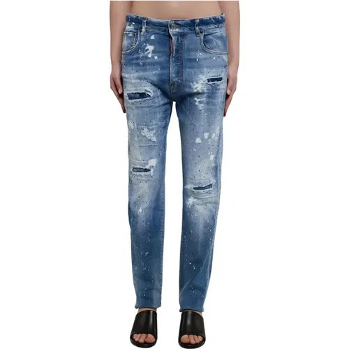 Blaue Denim Jeans mit Kristallverzierungen,Jeans - Dsquared2 - Modalova