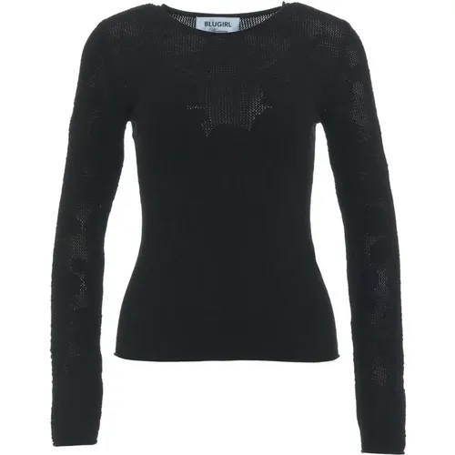 Rosenmuster Crew Neck Pullover , Damen, Größe: S - Blugirl - Modalova