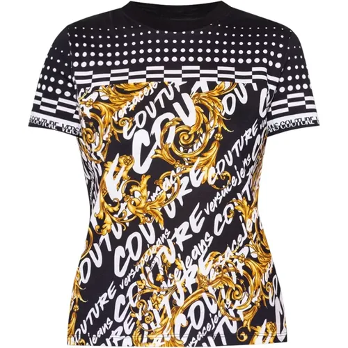 Patterned T-Shirt with Baroque Motif , female, Sizes: L, S, M - Versace Jeans Couture - Modalova
