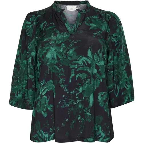 Blumenmuster V-Ausschnitt Bluse , Damen, Größe: 2XL - Kaffe Curve - Modalova