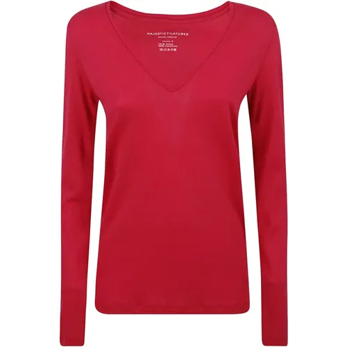 Fuchsia Cotton Cashmere T-shirts and Polos , female, Sizes: S, M, L - majestic filatures - Modalova