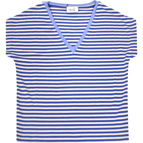 Striped T-shirt , female, Sizes: M, XS - NIU - Modalova