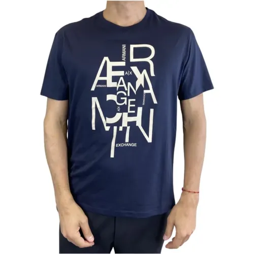 Marineblau Kurzarm T-shirt , Herren, Größe: L - Armani Exchange - Modalova