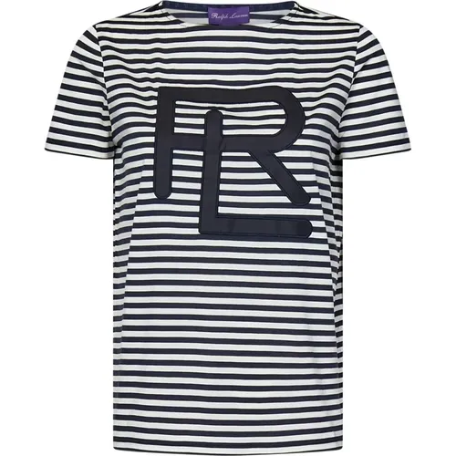 Gestreiftes Baumwoll-T-Shirt mit Logopatch - Ralph Lauren - Modalova
