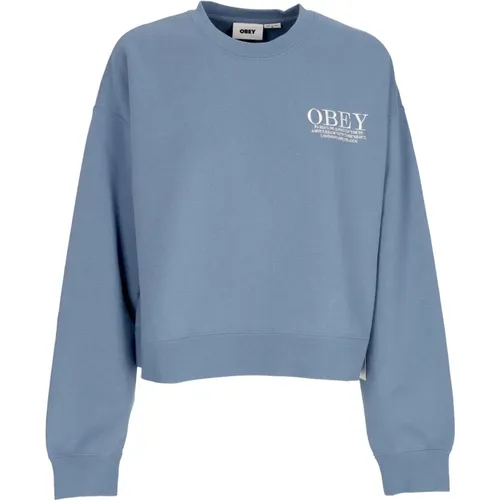 Blaues Crewneck Sweatshirt mit Stickerei , Damen, Größe: S - Obey - Modalova