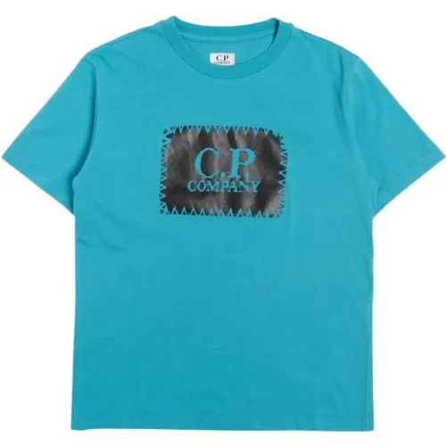Türkises Kinder T-Shirt mit Logo-Print - C.P. Company - Modalova