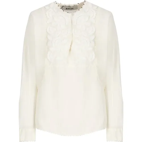Ivory Cotton Shirt with Lace Details , female, Sizes: S - bazar deluxe - Modalova