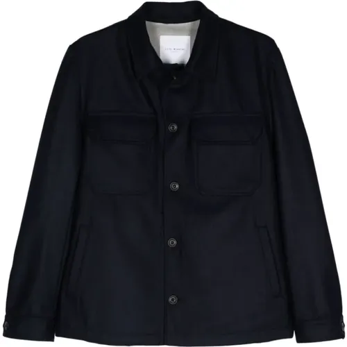 Navy Wool Jacket Spread Collar , male, Sizes: XL, L, 2XL - Luigi Bianchi Mantova - Modalova