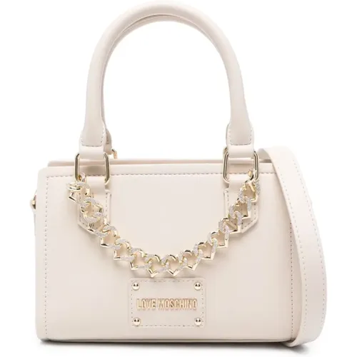 Ivory Faux Leather Grained Texture Bag , female, Sizes: ONE SIZE - Love Moschino - Modalova