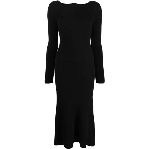Ribbed-Knit Long-Sleeve Dress , female, Sizes: L, M - Victoria Beckham - Modalova