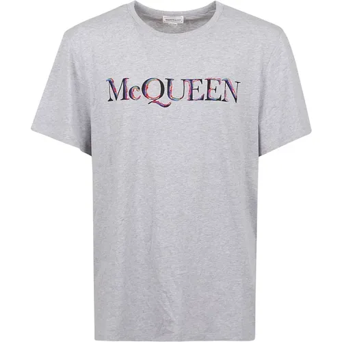 Upgrade deine lässige Garderobe mit diesem hellen blassgrauen Mix T-Shirt , Herren, Größe: M - alexander mcqueen - Modalova