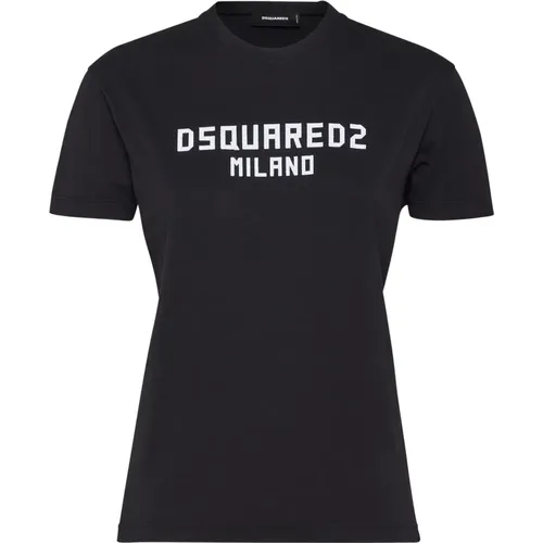 Schwarzes und weißes Print-T-Shirt , Damen, Größe: S - Dsquared2 - Modalova