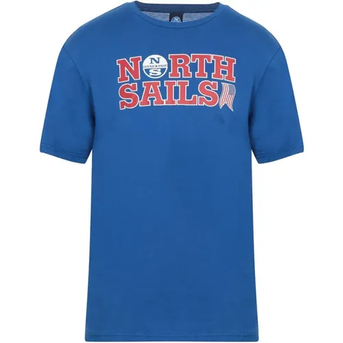 Ozeanblaues Baumwoll-Logo-Print-T-Shirt , Herren, Größe: 2XL - North Sails - Modalova