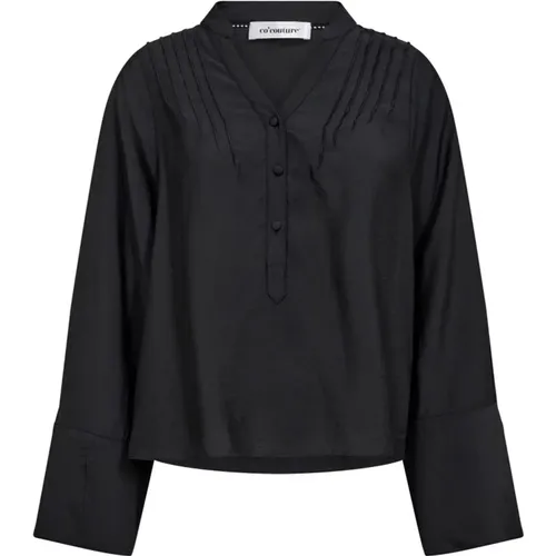 Pintuck Bluse mit V-Ausschnitt und Plissierten Details , Damen, Größe: L - Co'Couture - Modalova