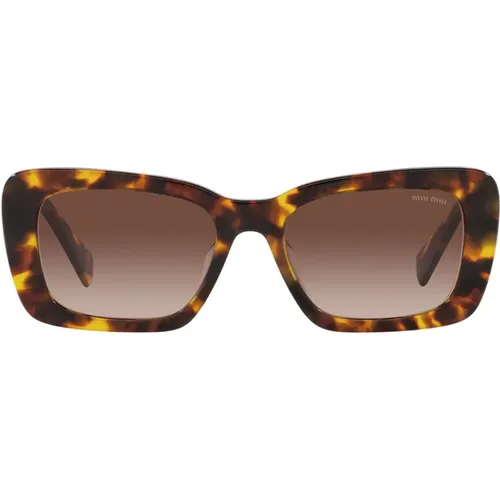 Rechteckige Sonnenbrille mit braunen Verlaufsgläsern und goldenem Logo , Damen, Größe: 53 MM - Miu Miu - Modalova