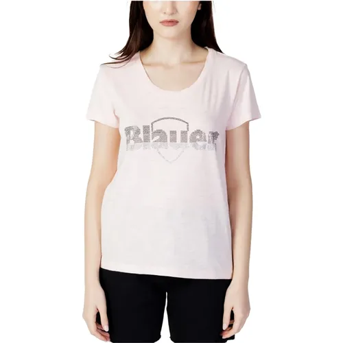 Sequin Logo Women`s T-Shirt , female, Sizes: XS, S, 2XL, XL - Blauer - Modalova
