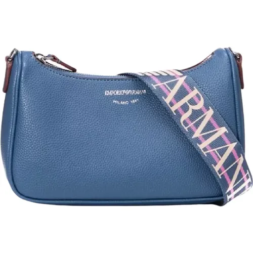 Elegante Denimblaue Mini-Tasche mit Hirschdruck und Verstellbarem, Abnehmbarem Schulterriemen - Emporio Armani - Modalova