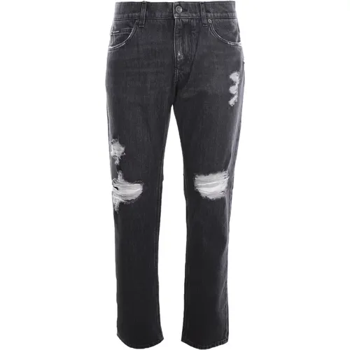Straight Jeans with Worn and Torn Details , male, Sizes: L - Dolce & Gabbana - Modalova