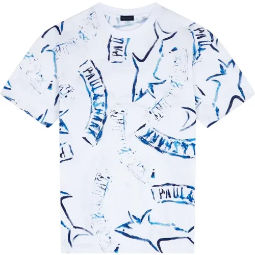 S Cotton Jersey Shark Print T-Shirt , male, Sizes: M - PAUL & SHARK - Modalova