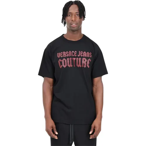 Schwarzes Gothic-Logo-T-Shirt , Herren, Größe: M - Versace Jeans Couture - Modalova