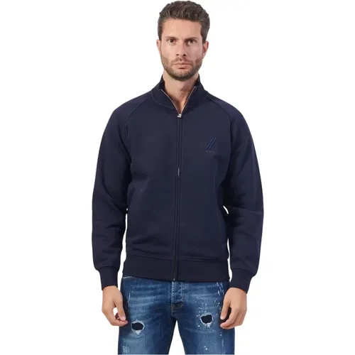 Blauer Hoher Kragen Fullzip Pullover - YES ZEE - Modalova