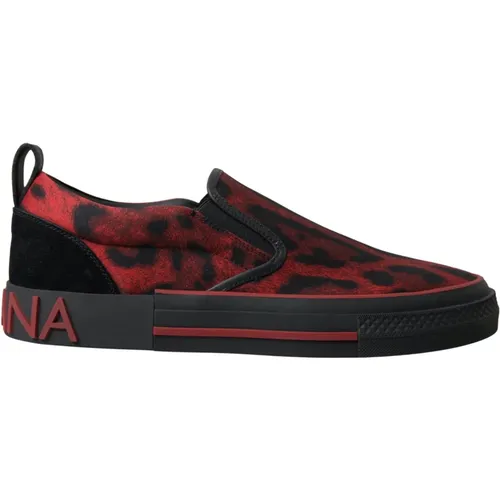 Rote Schwarze Leopard Loafers Sneakers Schuhe - Dolce & Gabbana - Modalova
