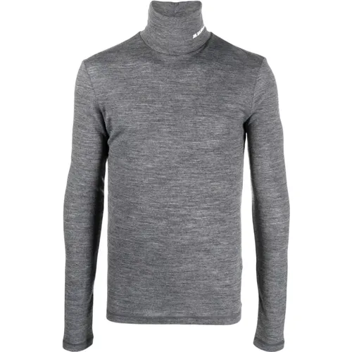 Grey Logo-Print Roll-Neck Jumper , male, Sizes: M, L - Jil Sander - Modalova