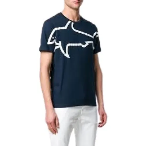 Blaues Baumwoll-Hai-Print T-Shirt - PAUL & SHARK - Modalova