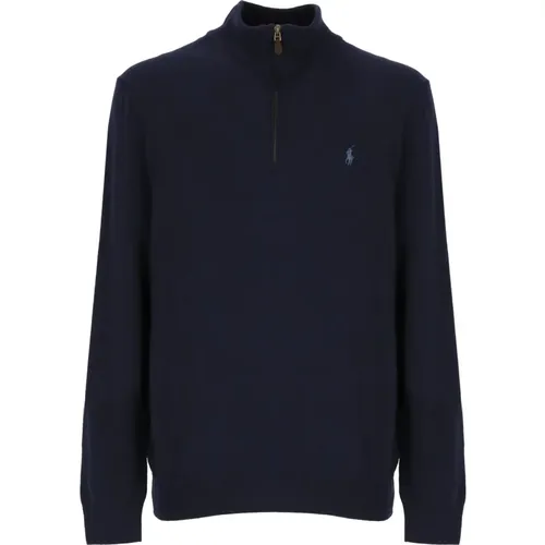 Blauer Wollpullover mit Reißverschluss , Herren, Größe: 2XL - Ralph Lauren - Modalova