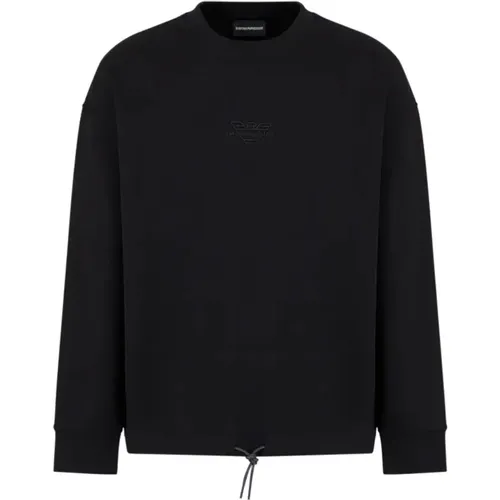 Schwarzer Sweatshirt mit Adler-Logo und Schriftzug , Herren, Größe: L - Emporio Armani - Modalova