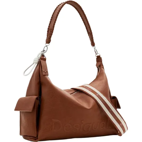 Large Textured Leather Effect Handbag , female, Sizes: ONE SIZE - Desigual - Modalova