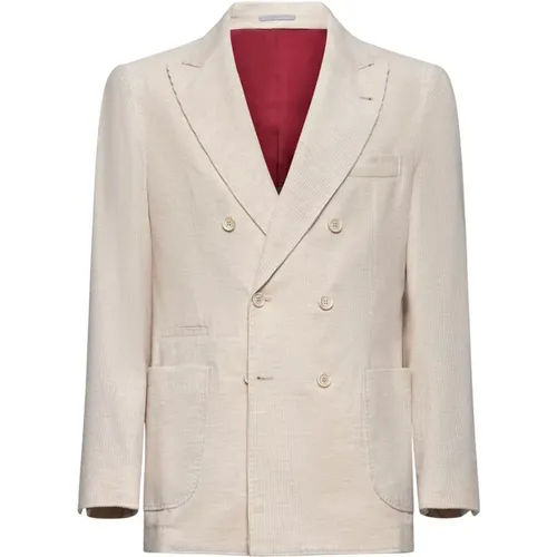 Beiger Cord-Doppelreihiger Blazer Mantel - BRUNELLO CUCINELLI - Modalova