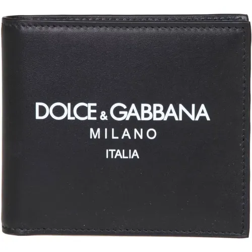 Schwarze Lederbrieftasche mit Logo - Dolce & Gabbana - Modalova