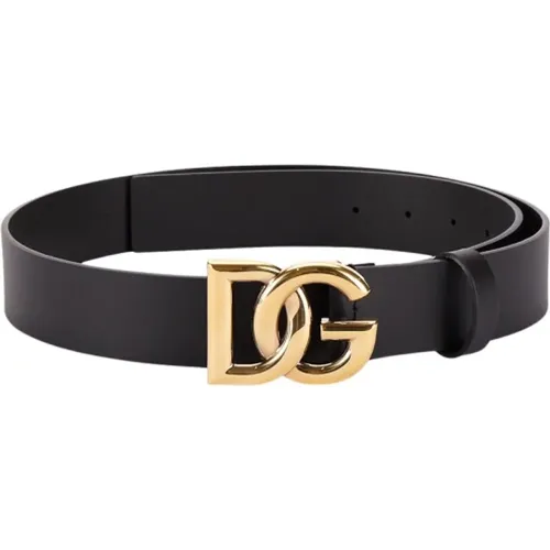 Leather Belt with Gold Buckle , male, Sizes: 105 CM, 90 CM - Dolce & Gabbana - Modalova