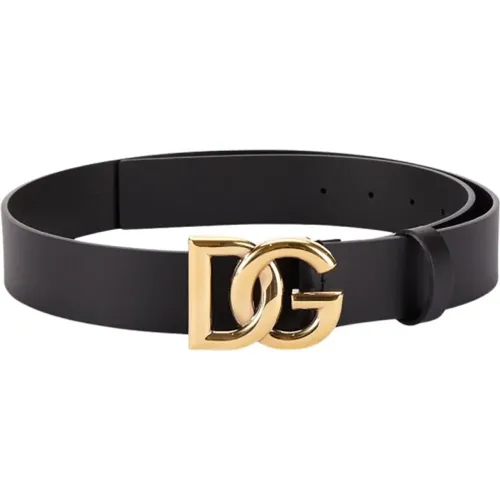 Schwarzer Ledergürtel mit goldener Schnalle,Luxuriöse Leder-Logo-Gürtel - Dolce & Gabbana - Modalova