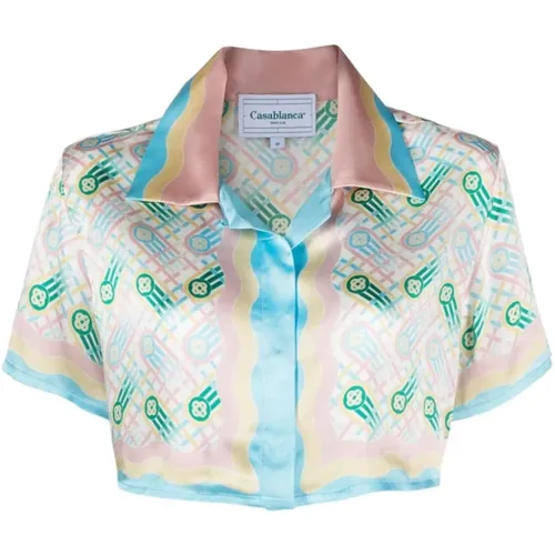 Silk Satin Graphic Print Shirt , female, Sizes: 2XS - Casablanca - Modalova