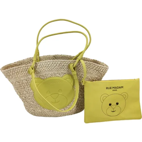 Straw Bear Tote Bag with Pouch , female, Sizes: ONE SIZE - Rue Madam - Modalova