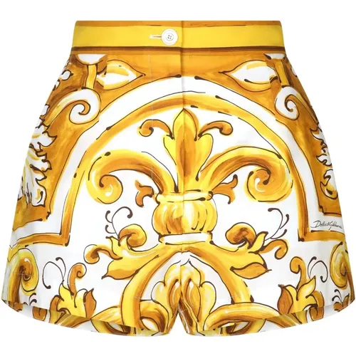 Majolica Print High-Waisted Shorts , Damen, Größe: 2XS - Dolce & Gabbana - Modalova